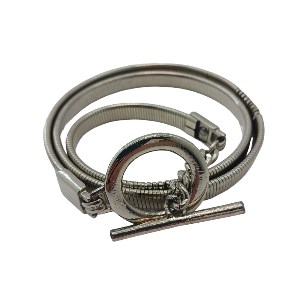 VINTAGE Womens Snake Belt Metal Sleek Modern Silver Tone